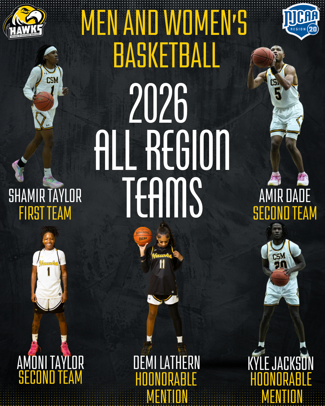 Five Student-Athletes Represent Hawks On All-Region Basketball Teams