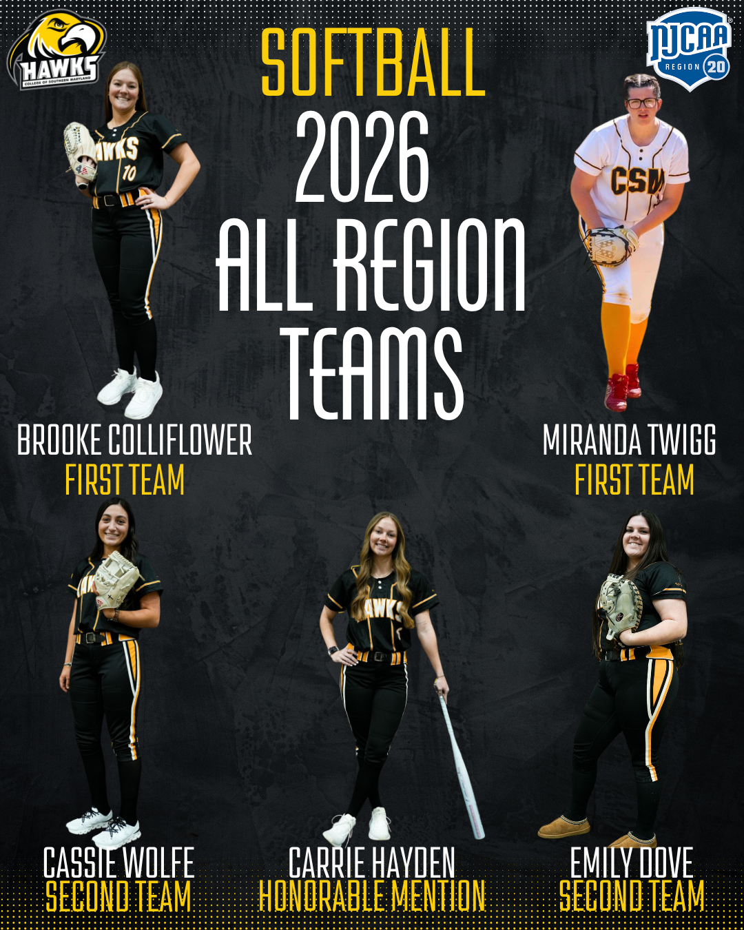 Five Softball Hawks Get Recognized On All-Region Teams